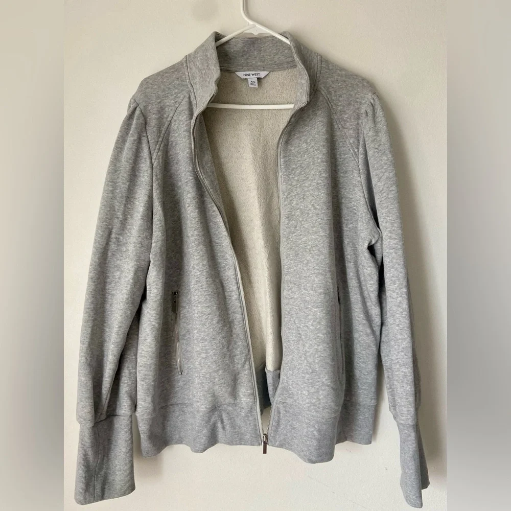 Nine West Gray Bomber Jacket with Ribbed Cuffs